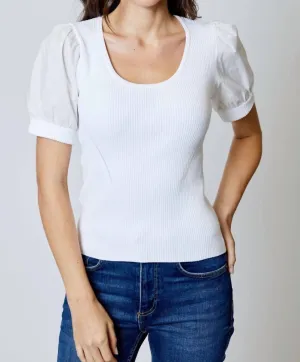 Puff Sleeve Knit Top In White