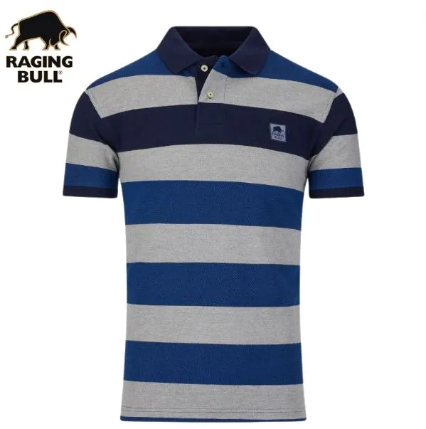 Raging Bull Cobalt Blue Hoop Pique Polo Blue