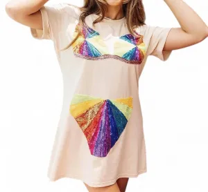 Rainbow Burst Bikini Coverup In Tan