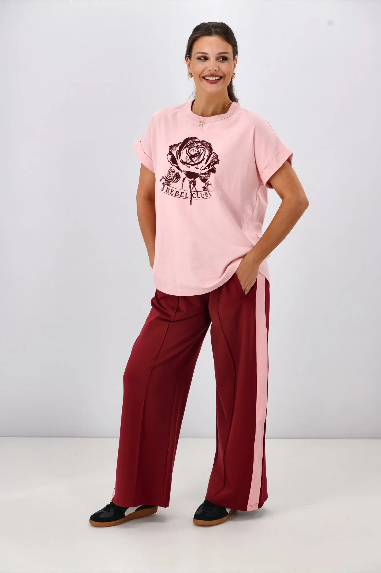 Rebel Club Merlot Rose Capsleeve Tee Pink
