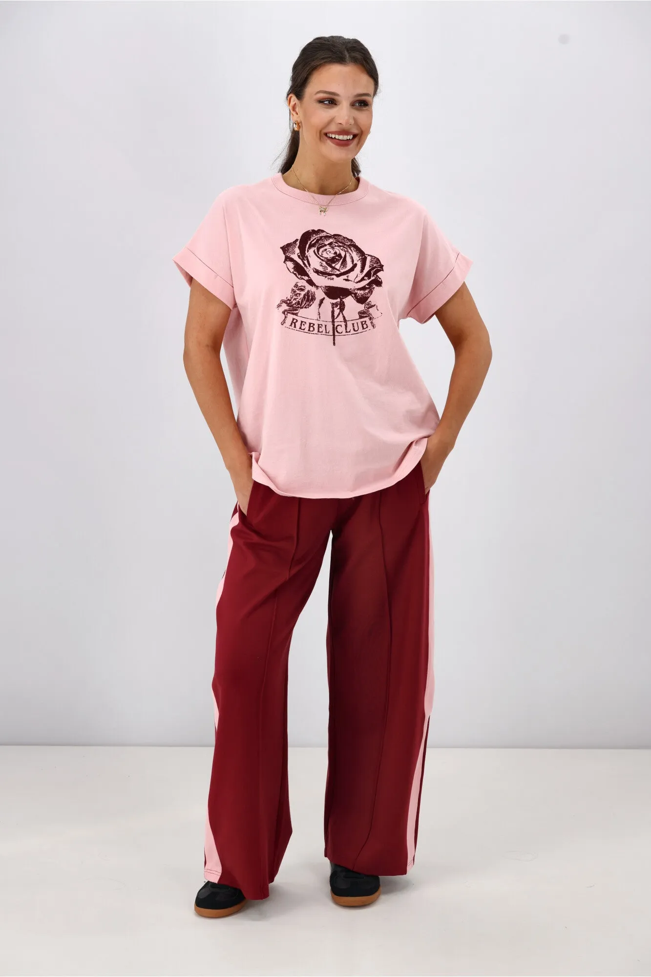 Rebel Club Merlot Rose Capsleeve Tee Pink