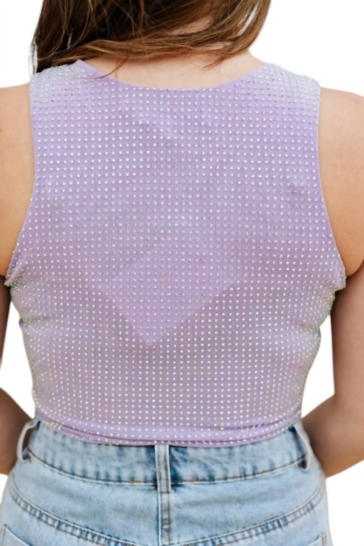 Rhinestone Nesh Bodysuit In Lilac