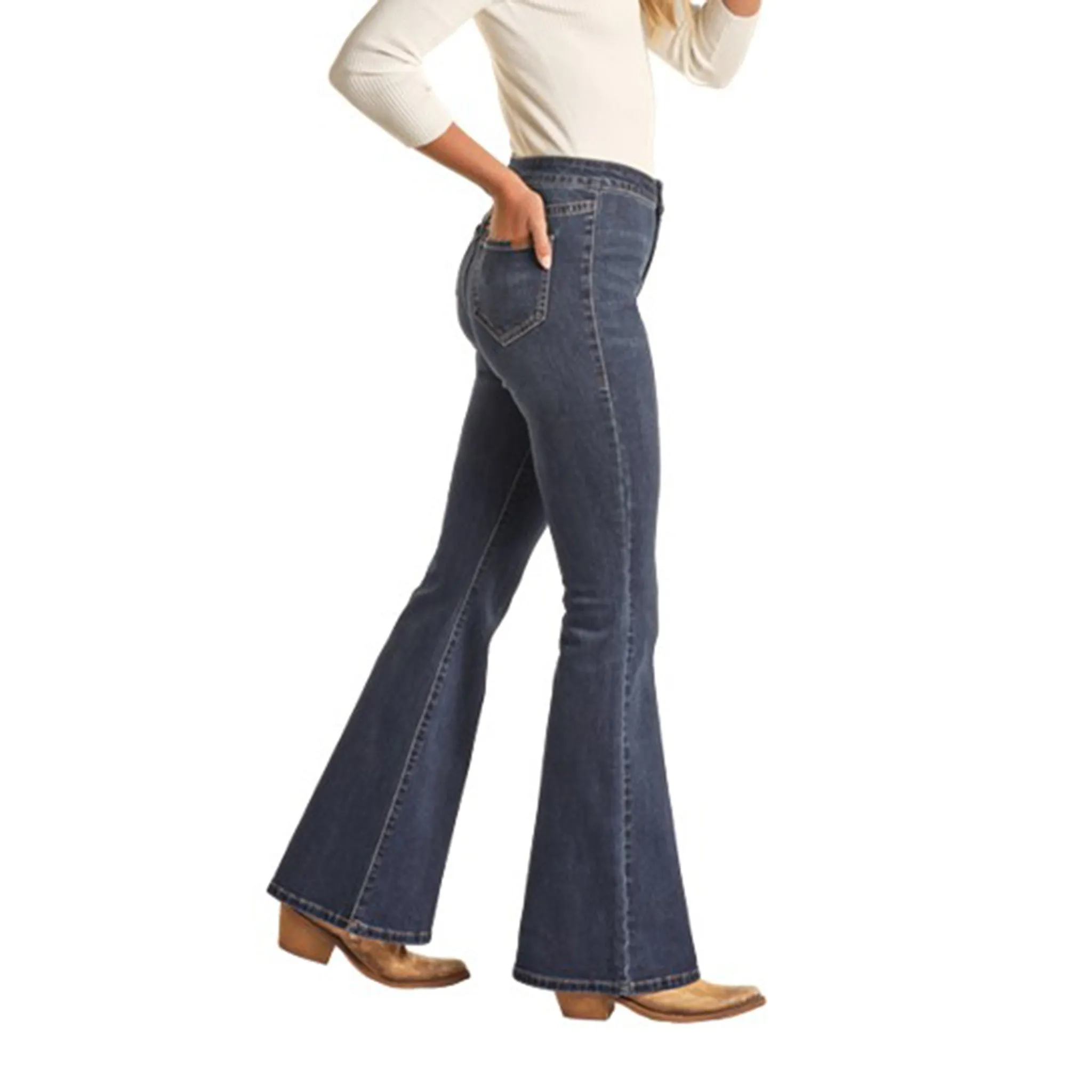 Rock & Roll Women's Dark Wash Button Flare Jeans