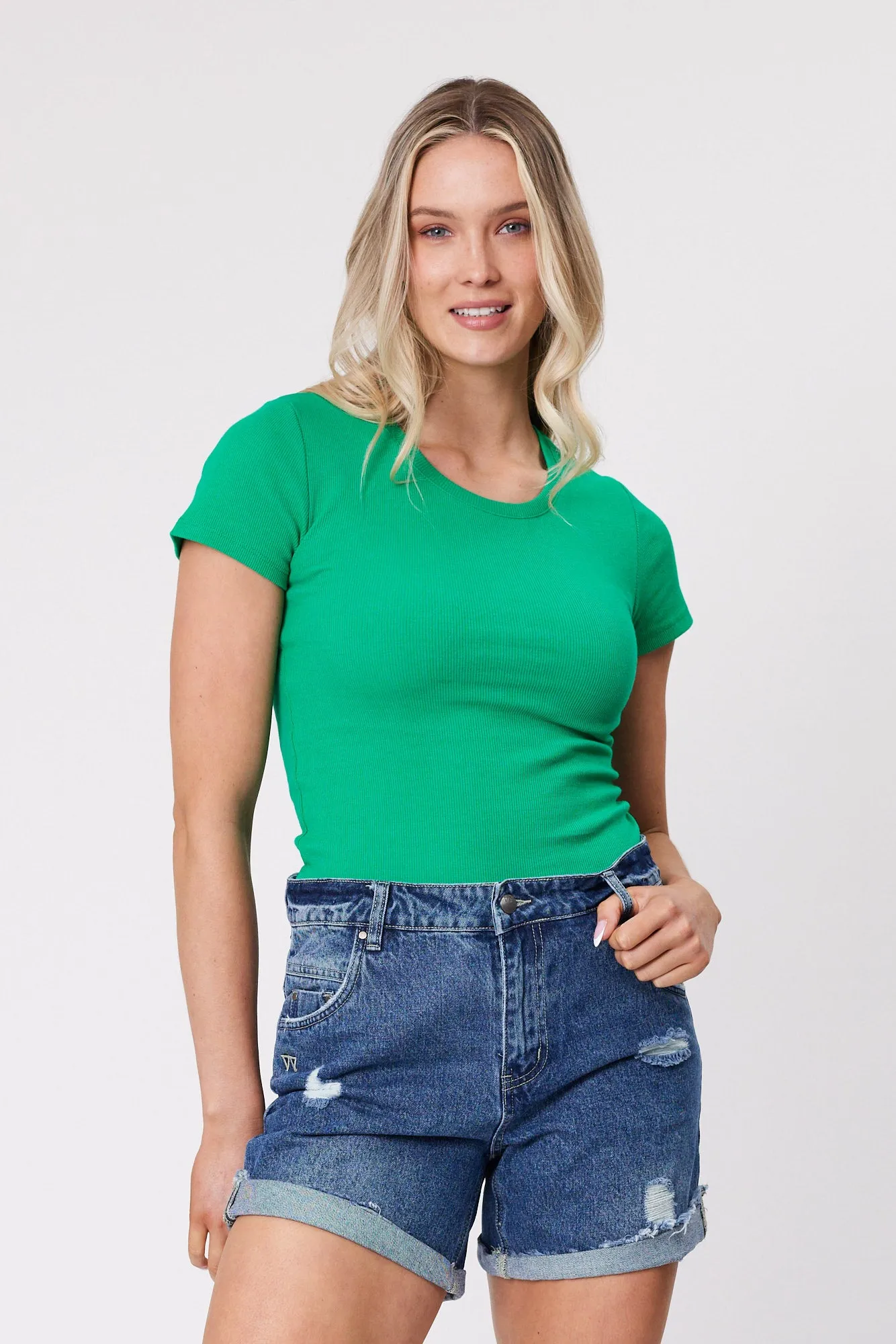 Shine On Essentials Rib Tee Bright Green