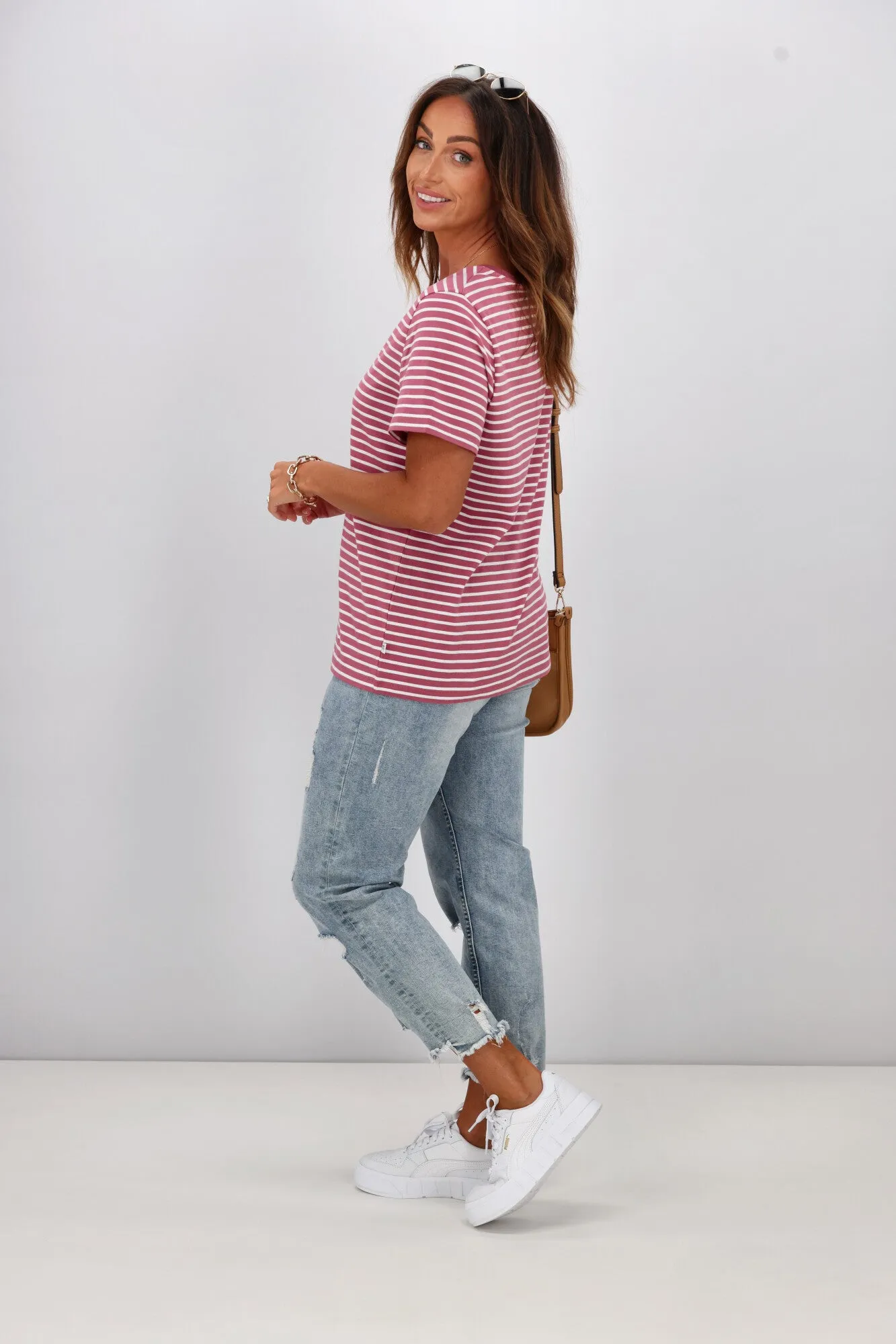 Shine On Essentials Stripe Tee Pink and White