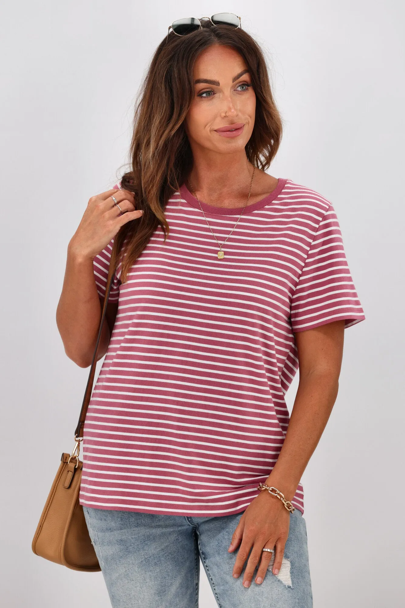 Shine On Essentials Stripe Tee Pink and White