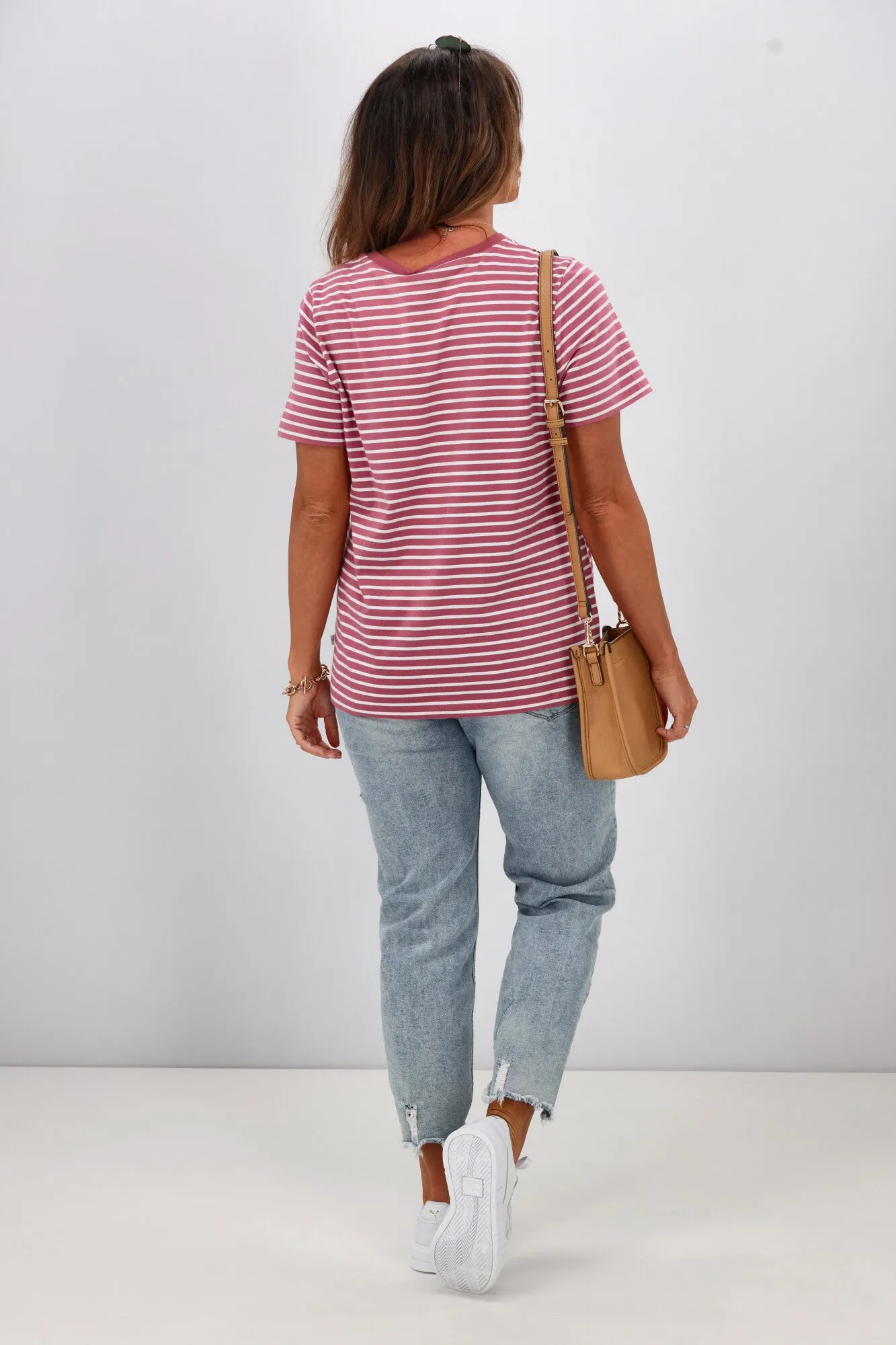 Shine On Essentials Stripe Tee Pink and White