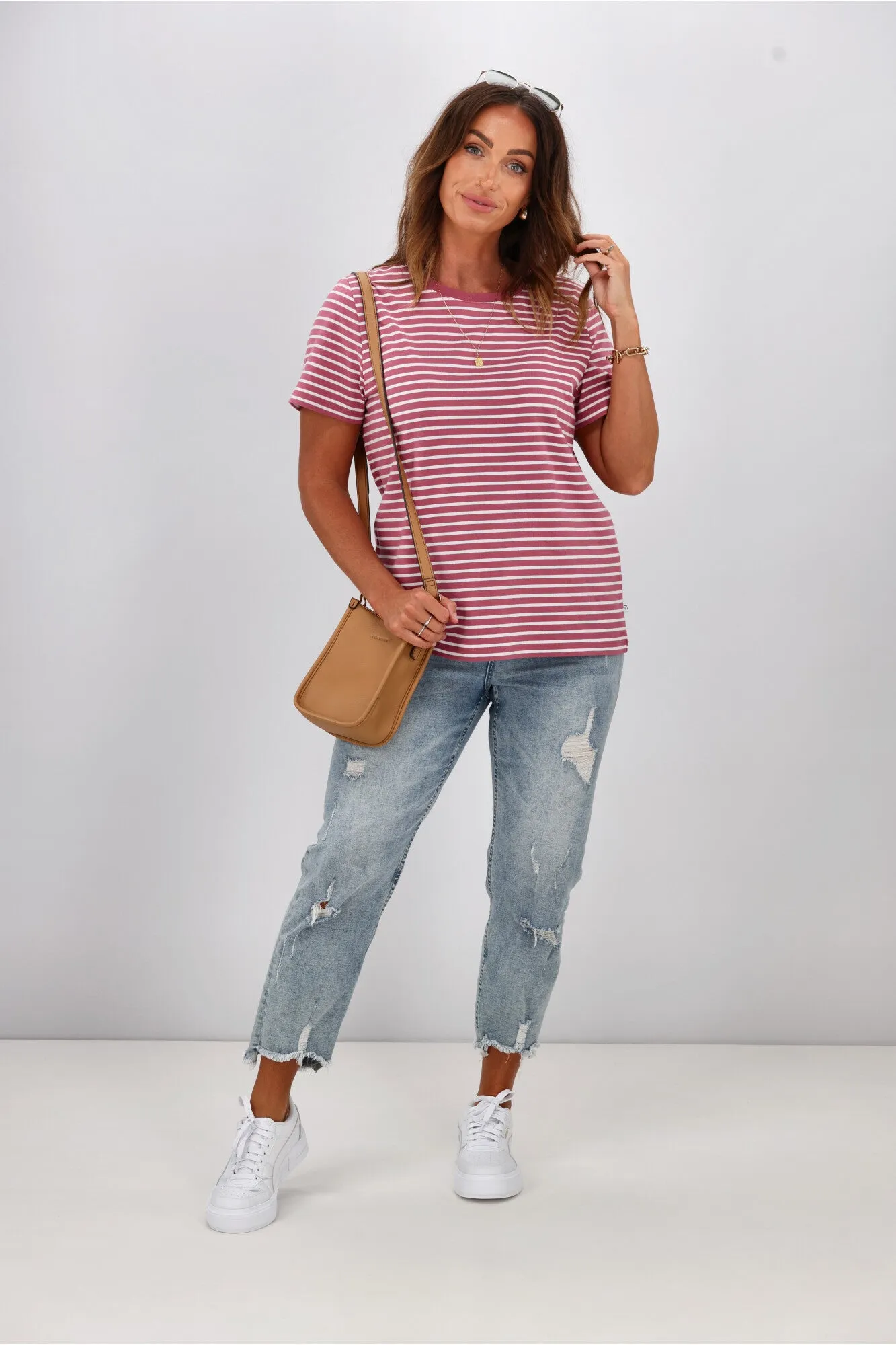 Shine On Essentials Stripe Tee Pink and White