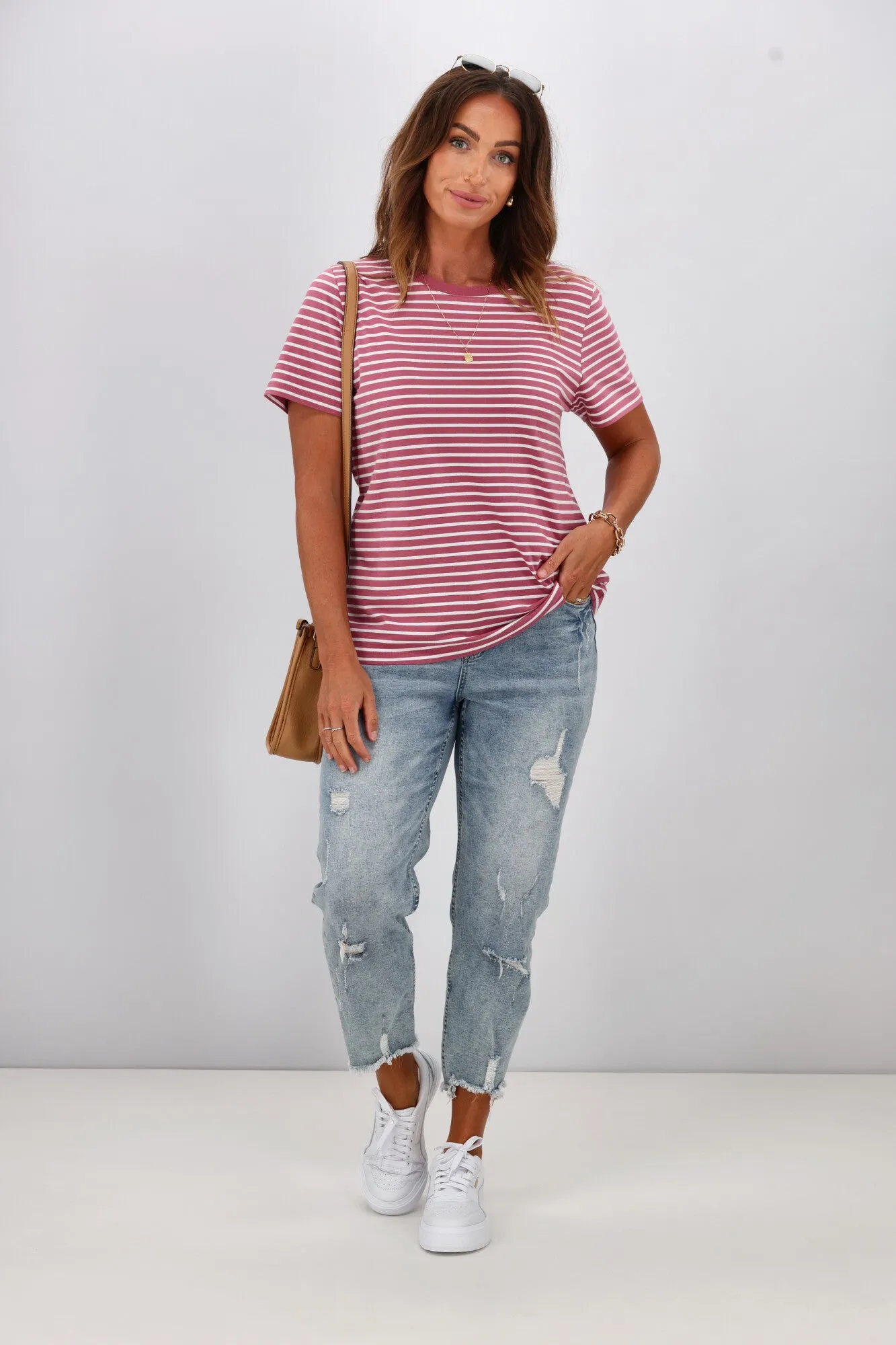 Shine On Essentials Stripe Tee Pink and White