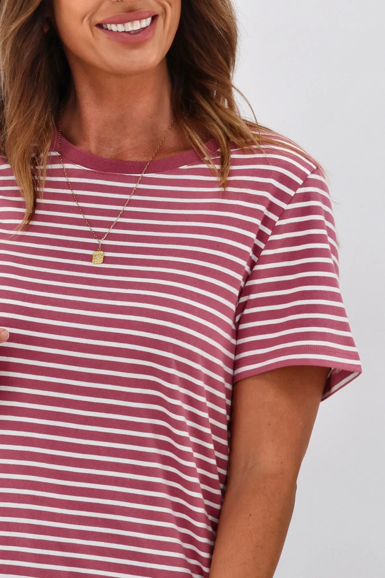 Shine On Essentials Stripe Tee Pink and White