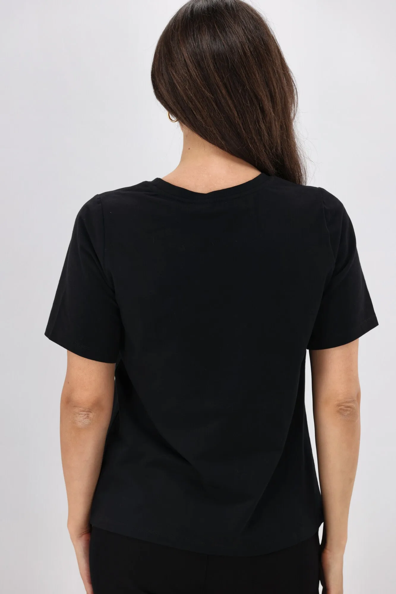 Shine On Label Animal Print Bow Tee Black