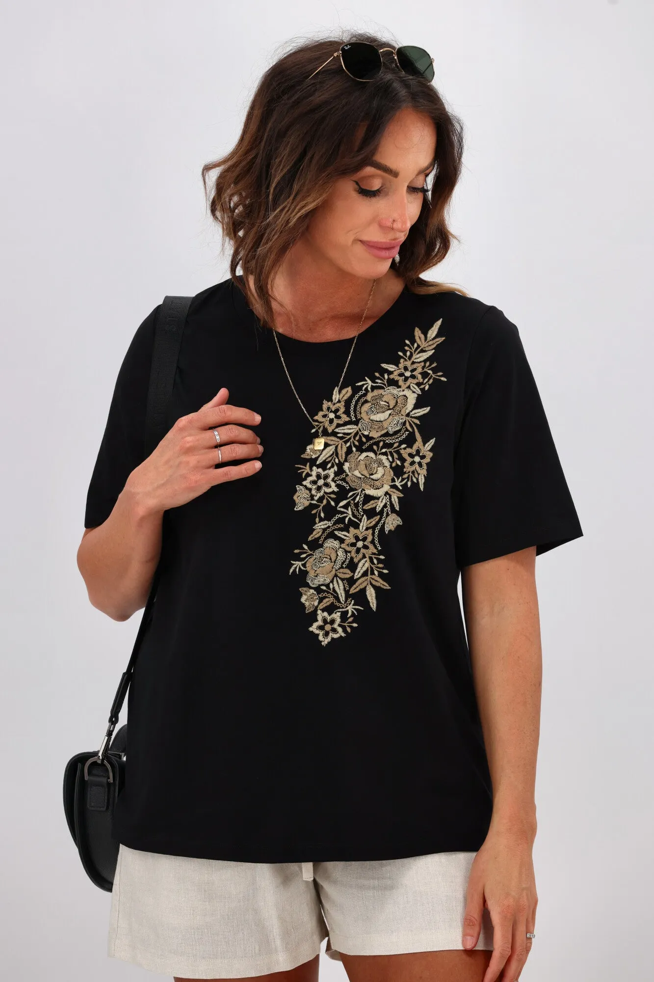 Shine On Label Morgan Embroidery Tee Black Natural