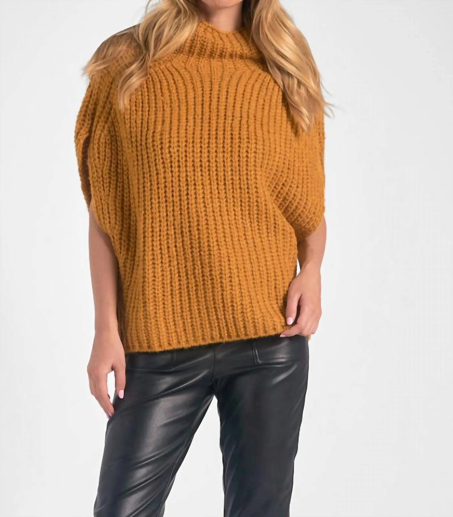 Short Sleeve Turtleneck Sweater In Gold