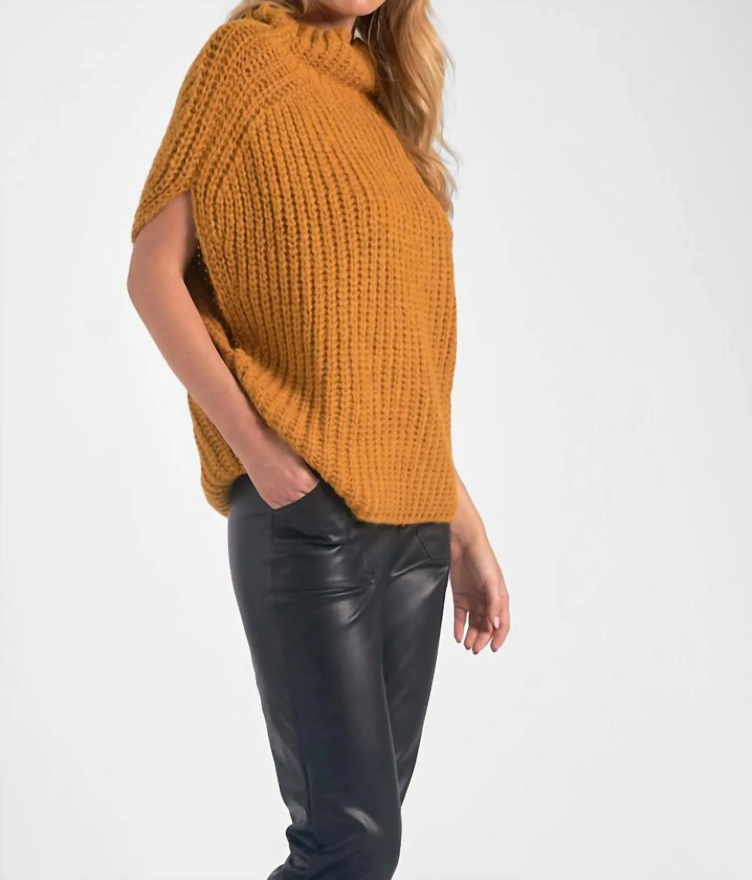 Short Sleeve Turtleneck Sweater In Gold