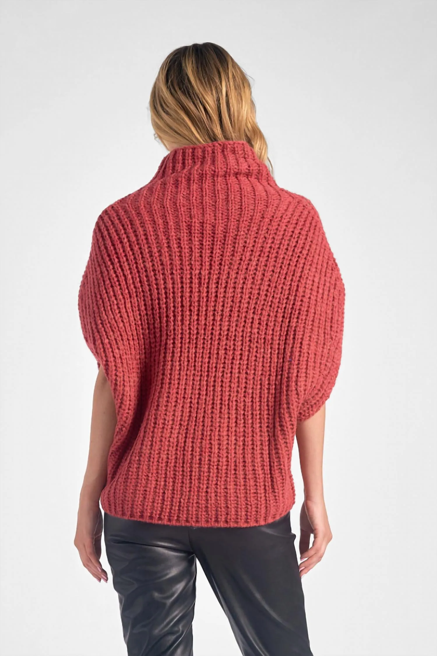 Short Sleeve Turtleneck Sweater In Ruby