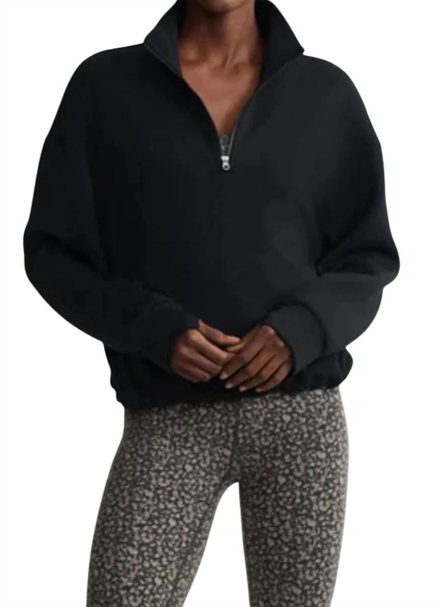 Sian Cropped Half-Zip Midlayer In Black