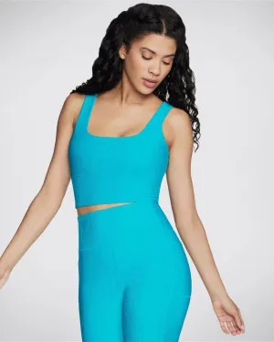 Skechers GO Flex Rib Longline Tank Bra Women's Medium Blue Stretch Active JDM231