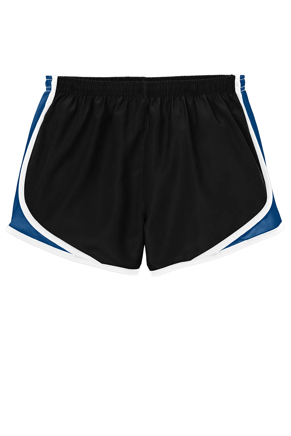 Sport-Tek Womens Cadence Moisture Wicking Shorts - Black/True Royal Blue/White