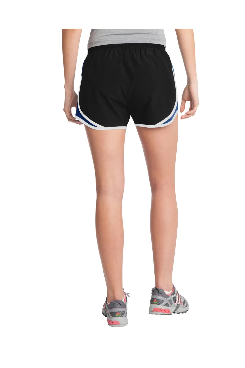 Sport-Tek Womens Cadence Moisture Wicking Shorts - Black/True Royal Blue/White