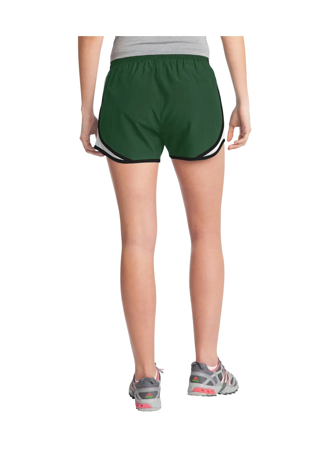 Sport-Tek Womens Cadence Moisture Wicking Shorts - Forest Green/White/Black - Closeout