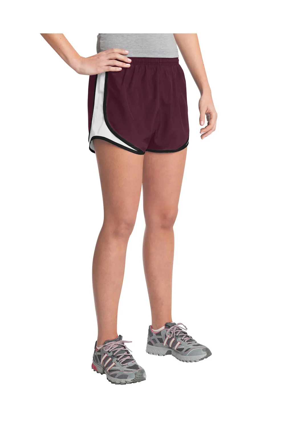 Sport-Tek Womens Cadence Moisture Wicking Shorts - Maroon/White/Black - Closeout
