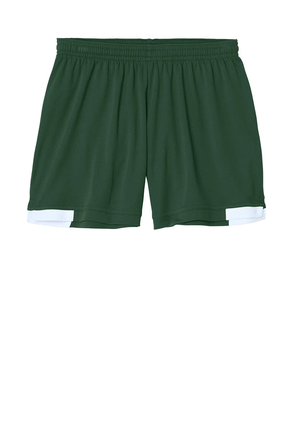 Sport-Tek Womens Club Moisture Wicking Shorts - Forest Green/White