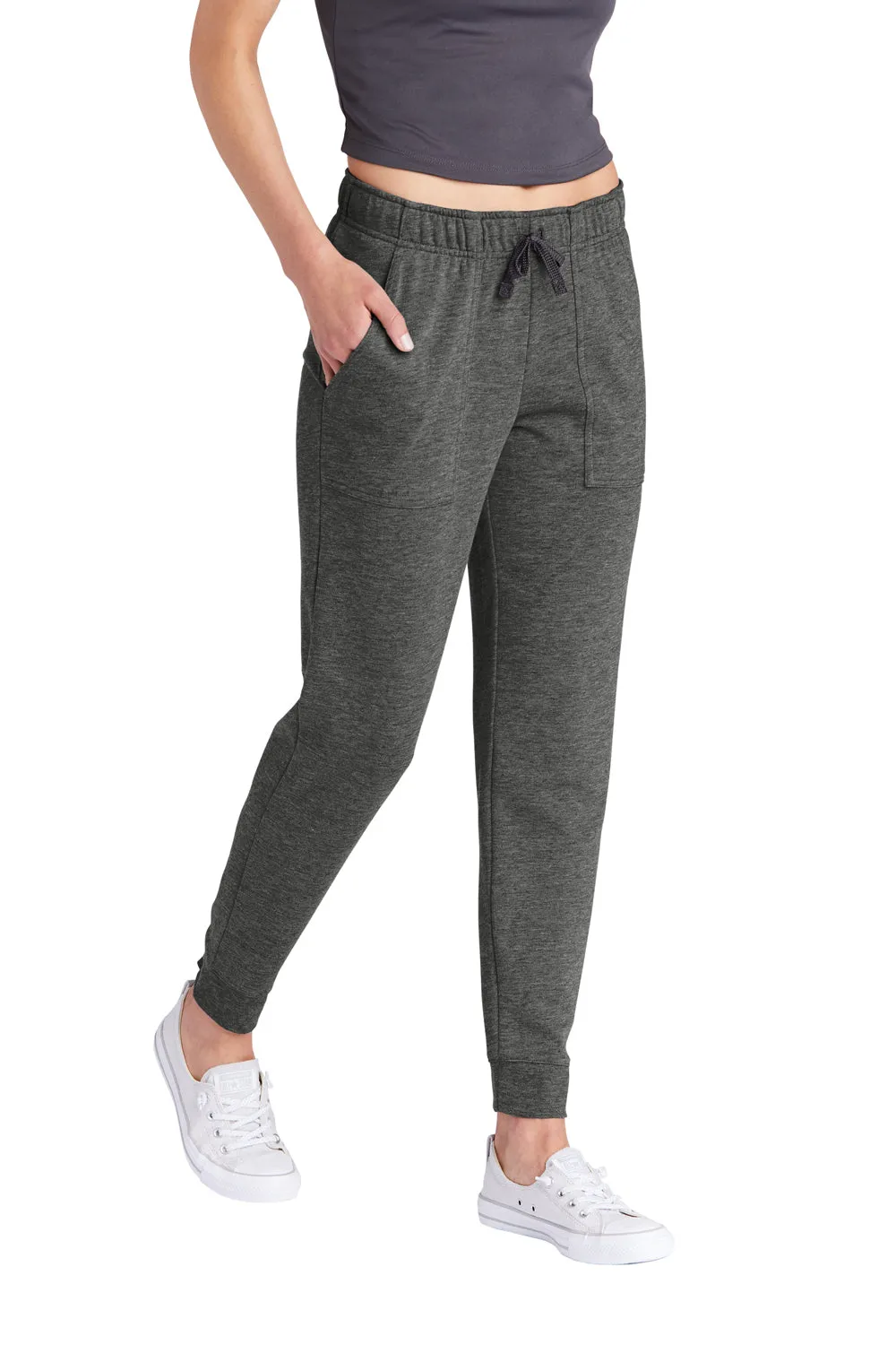 Sport-Tek Womens Moisture Wicking Fleece Jogger Sweatpants w/ Pockets - Heather Dark Grey