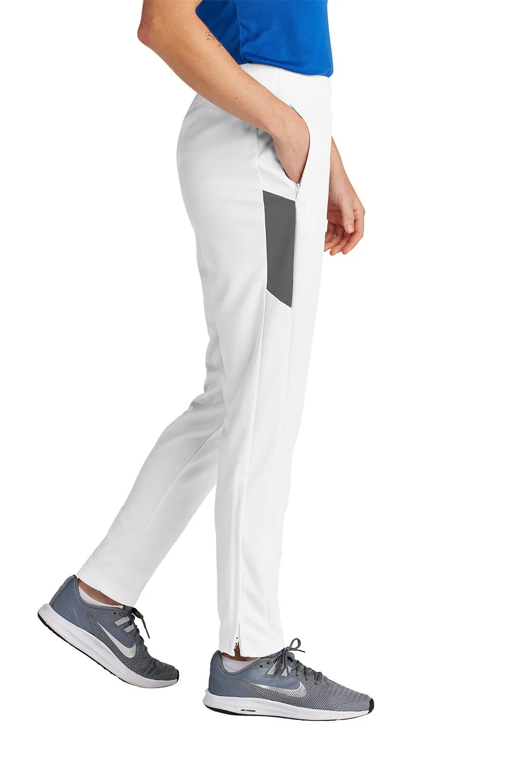 Sport-Tek Womens Moisture Wicking Travel Pants w/ Pockets - White/Iron Grey