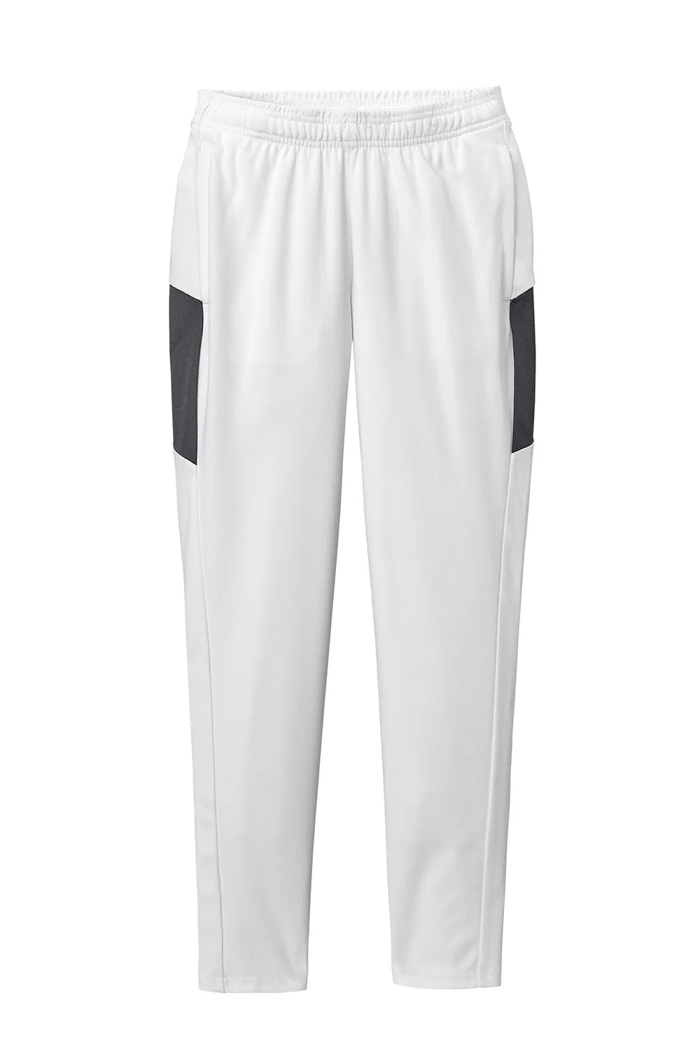 Sport-Tek Womens Moisture Wicking Travel Pants w/ Pockets - White/Iron Grey