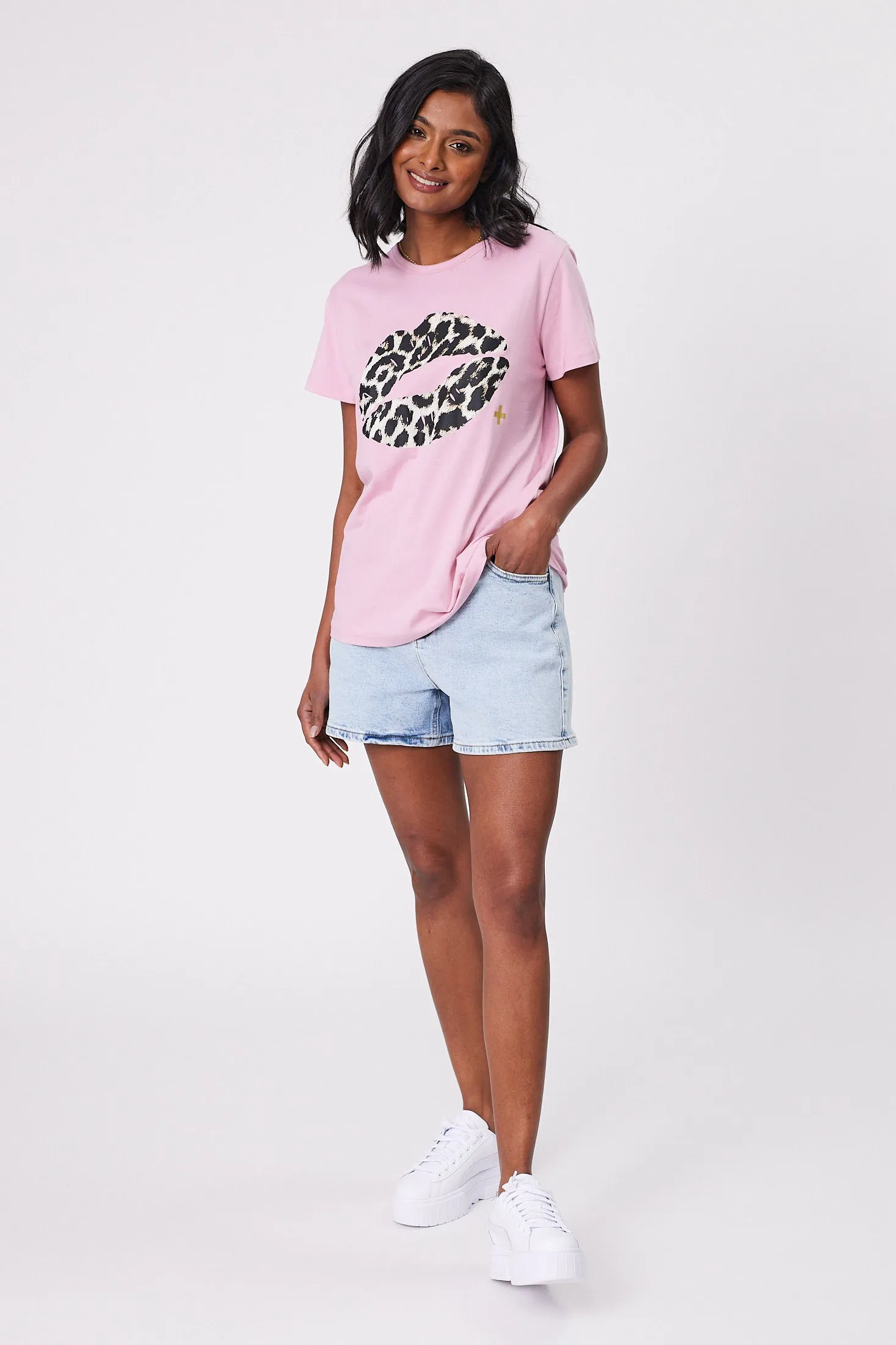 Stella   Gemma T-Shirt Pink With Leopard Lips