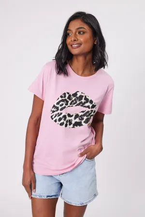 Stella   Gemma T-Shirt Pink With Leopard Lips