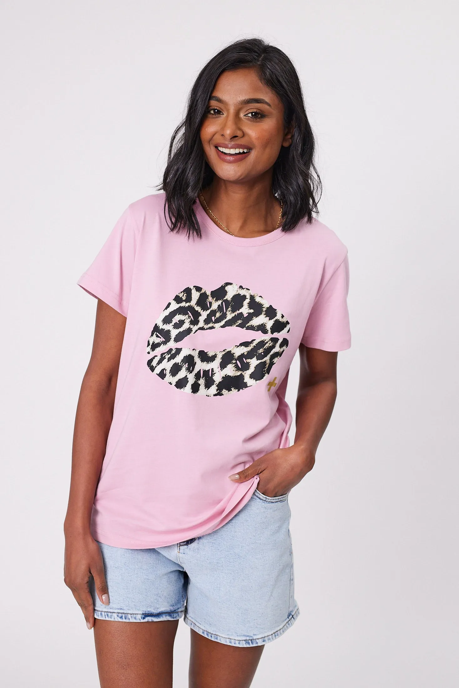 Stella   Gemma T-Shirt Pink With Leopard Lips