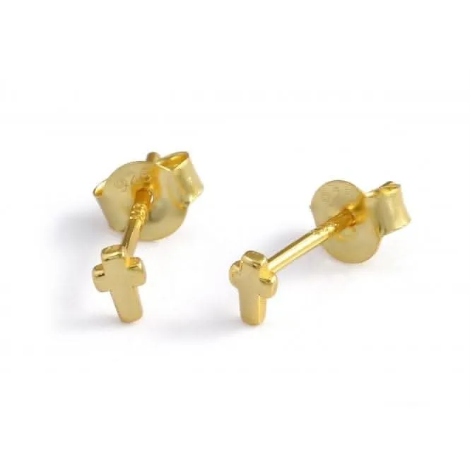 Sterling Silver Gold Plated Cross Stud Earrings Ania Haie Jewellery