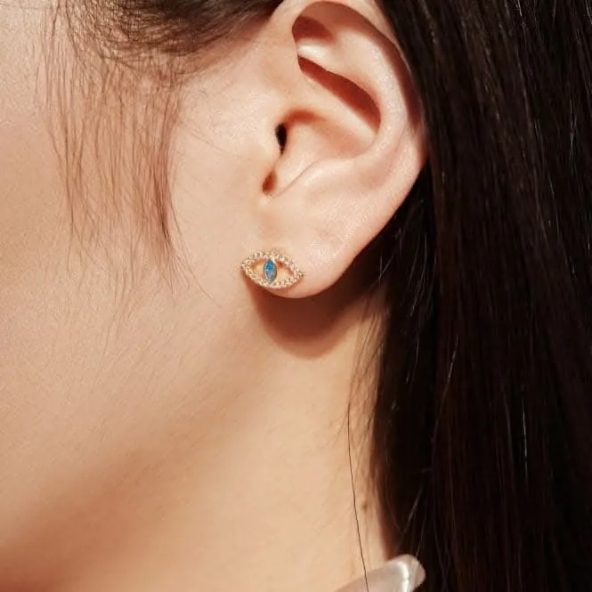 Sterling Silver Gold Plated Evil Eye Stud Earrings ERLE081 Ania Haie Jewellery