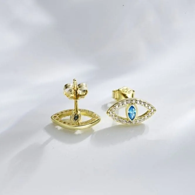 Sterling Silver Gold Plated Evil Eye Stud Earrings ERLE081 Ania Haie Jewellery