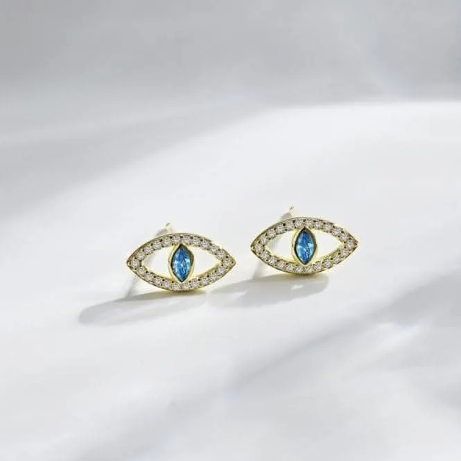 Sterling Silver Gold Plated Evil Eye Stud Earrings ERLE081 Ania Haie Jewellery