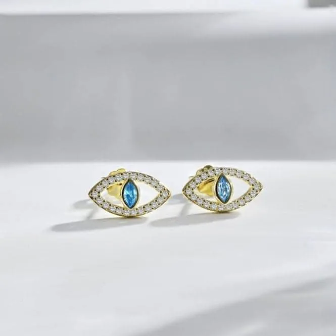 Sterling Silver Gold Plated Evil Eye Stud Earrings ERLE081 Ania Haie Jewellery