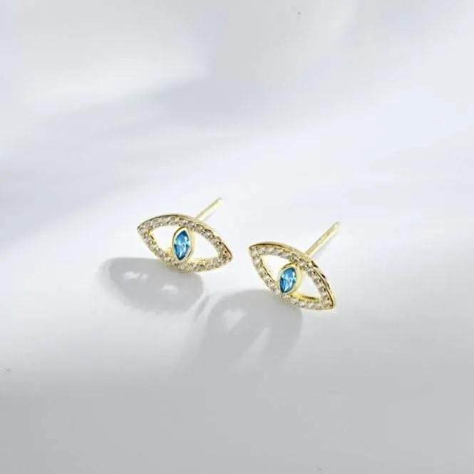 Sterling Silver Gold Plated Evil Eye Stud Earrings ERLE081 Ania Haie Jewellery