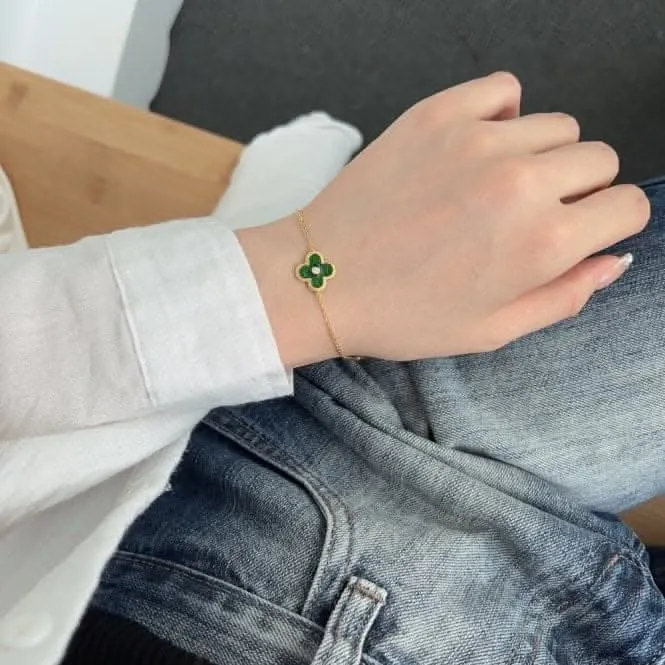 Sterling Silver Gold Plated Green Lucky 4 Leaf Bracelet ERLB040 Ania Haie Jewellery