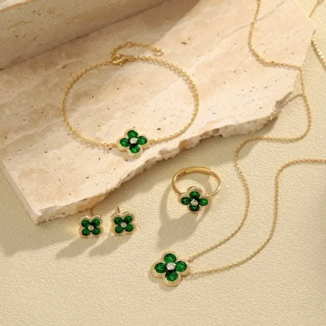 Sterling Silver Gold Plated Green Lucky 4 Leaf Earrings ERLE078 Ania Haie Jewellery