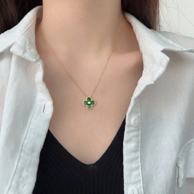 Sterling Silver Gold Plated Green Lucky 4 Leaf Necklace ERLN029 Ania Haie Jewellery