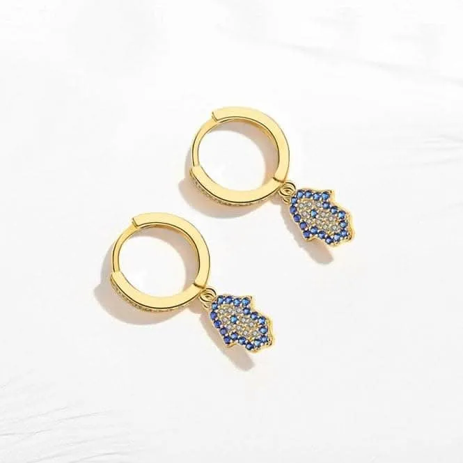 Sterling Silver Gold Plated Hand Of Fatima Hoop Earrings ERLE083 Ania Haie Jewellery