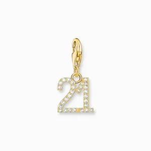 Sterling Silver Gold Plated Zirconia Number 21 Charm 2140-414-39 Thomas Sabo Collectable Charms