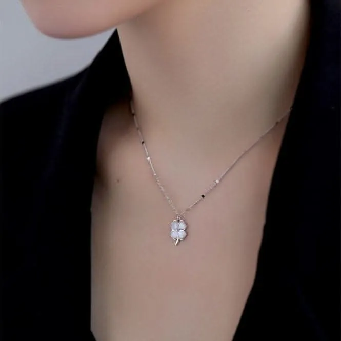 Sterling Silver Rhodium Plated Lucky 4 Leaf Necklace ERLN036 Ania Haie Jewellery