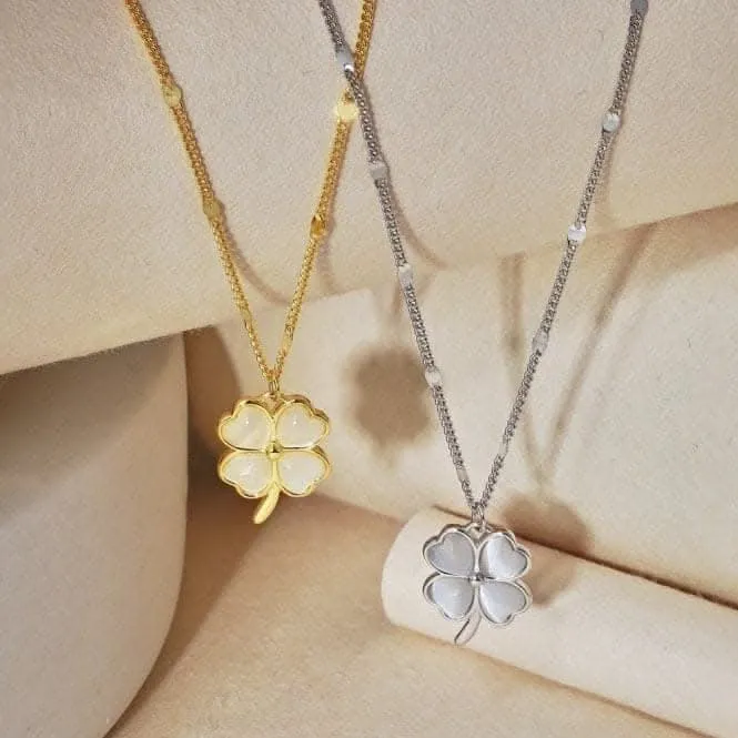 Sterling Silver Rhodium Plated Lucky 4 Leaf Necklace ERLN036 Ania Haie Jewellery
