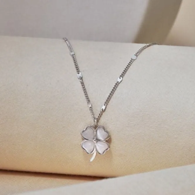 Sterling Silver Rhodium Plated Lucky 4 Leaf Necklace ERLN036 Ania Haie Jewellery