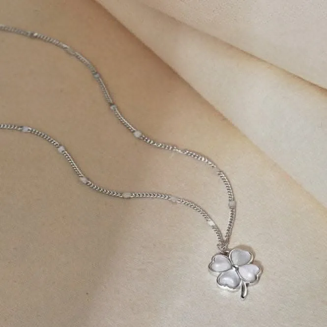 Sterling Silver Rhodium Plated Lucky 4 Leaf Necklace ERLN036 Ania Haie Jewellery
