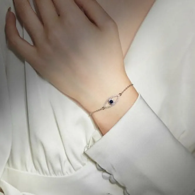 Sterling Silver Rhodium Plated Sparkling Zirconia Evil Eye Bracelet ERLB051 Ania Haie Jewellery
