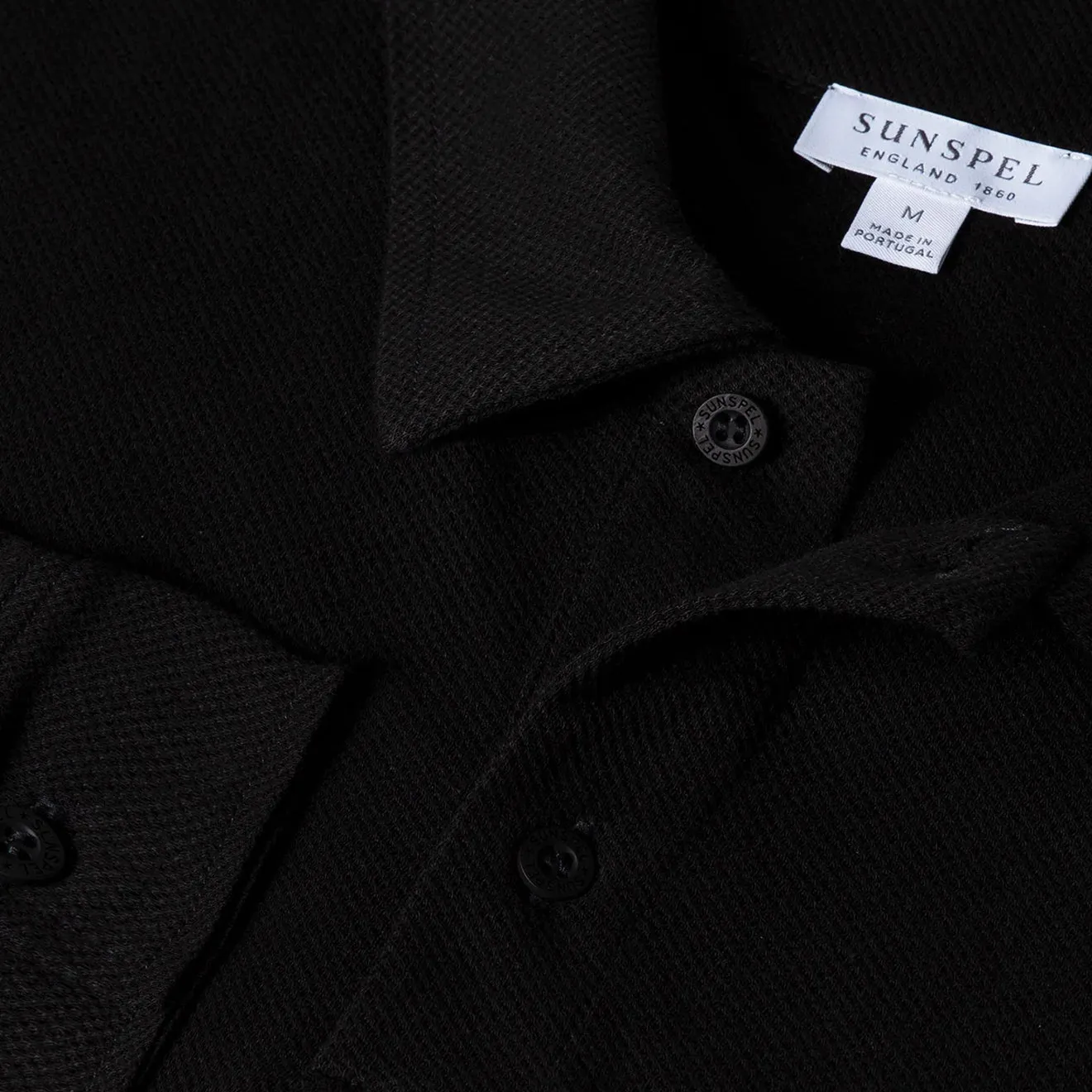 Sunspel Long Sleeve Riviera Polo Black