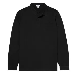 Sunspel Long Sleeve Riviera Polo Black